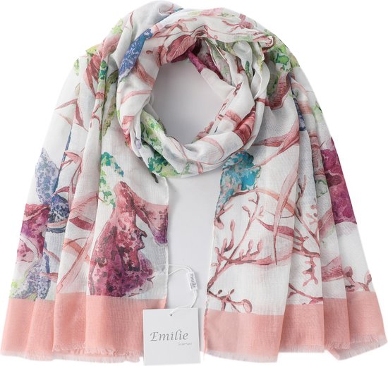 Emilie scarves - sjaal - voorjaar zomer - lichtroze - print sealife - koraal schelpen