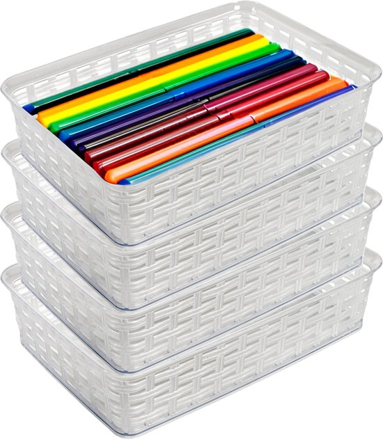 Foto: Hega hogar opbergmandje ladeverdeler 4x transparant 2 liter kunststof 17 x 25 x 6 cm kleine opslag bakjes manden