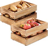 Kesper Fruitkisten opslagbox - 2x - old look - lichtbruin - hout - L30 x B20 x H15 cm - Decoratie huis en tuin - Kisten/kistjes