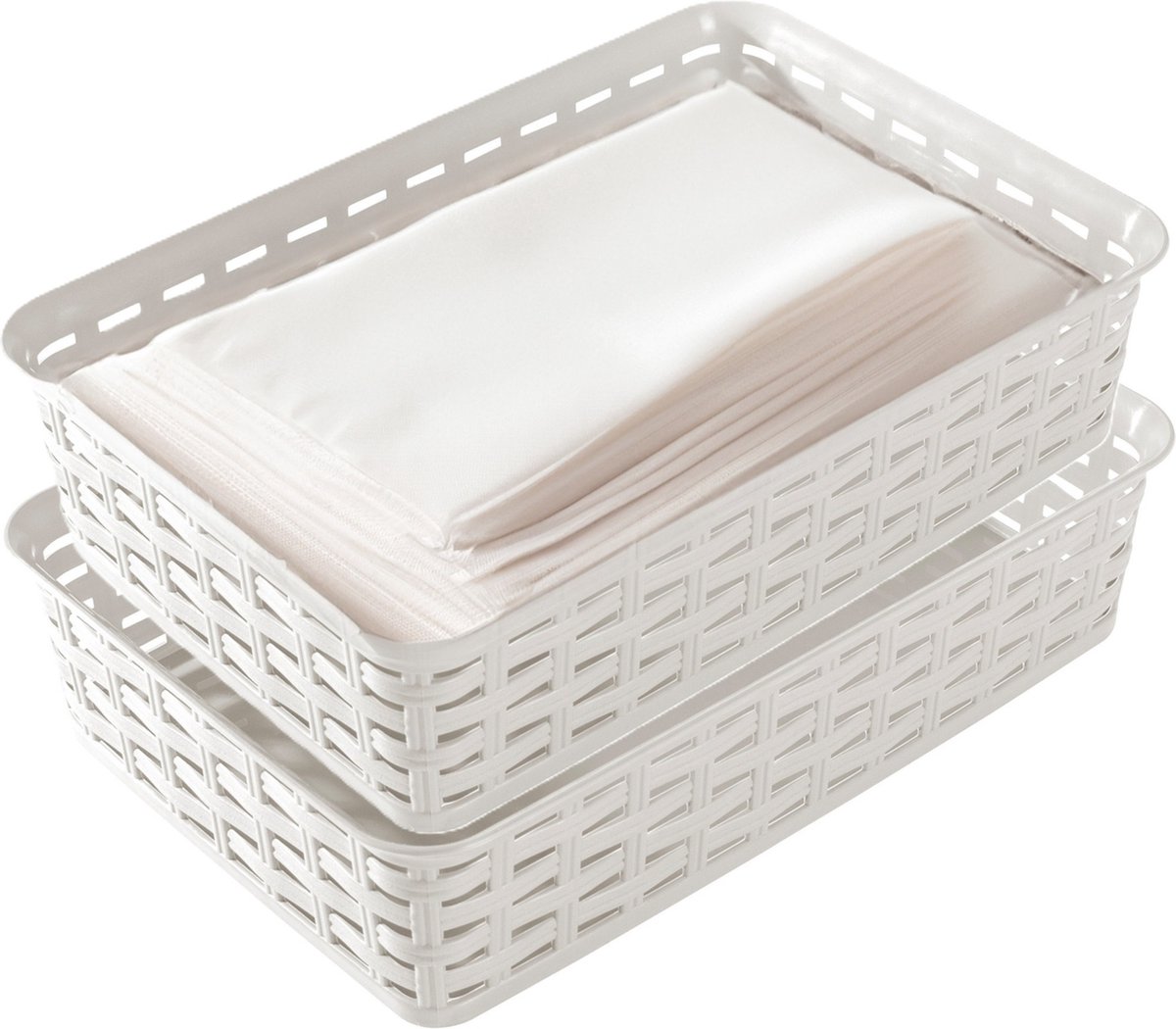 Hega Hogar Opbergmandje/ladeverdeler - 2x - ivoor wit - 2 liter - kunststof - 17 x 25 x 6 cm - kleine opslag bakjes - manden