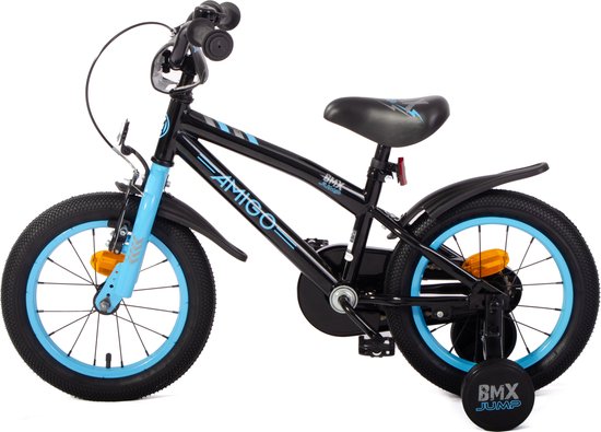 AMIGO BMX Jump Jongensfiets 14 Inch - Kinderfiets voor 3 tot 5 Jaar - 95-110 cm - Met Zijwieltjes - Zwart/Blauw — afbeelding 5