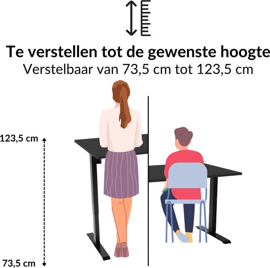 Zit-sta bureau elektrisch verstelbaar - MRC EASY | 160 x 80 cm | inclusief stekkerdoos en kabelklemmen | frame zwart - bureaublad zwart eiken