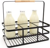 Melkfleshouder voor zes stuks in retrostijl – Wijnflesdrager – Zwarte platte draad milk crate