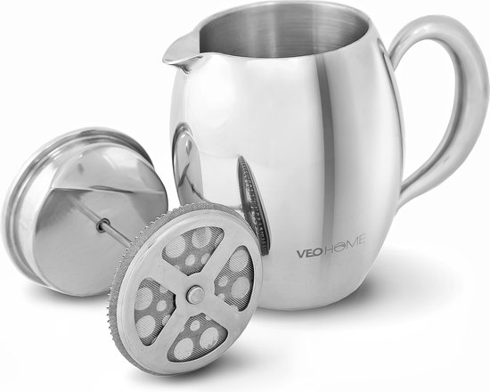 Presse française VeoHome en acier inoxydable - 0,75 litre - Plaisir du café compact, à double paroi et respectueux de l'environnement