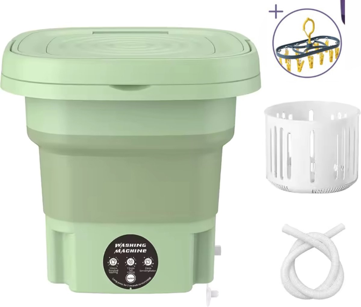 Mini Wasmachine Compact Energiezuinig Opvouwbaar 8L Droogrek Ideaal voor Studenten & camping met Droogrek