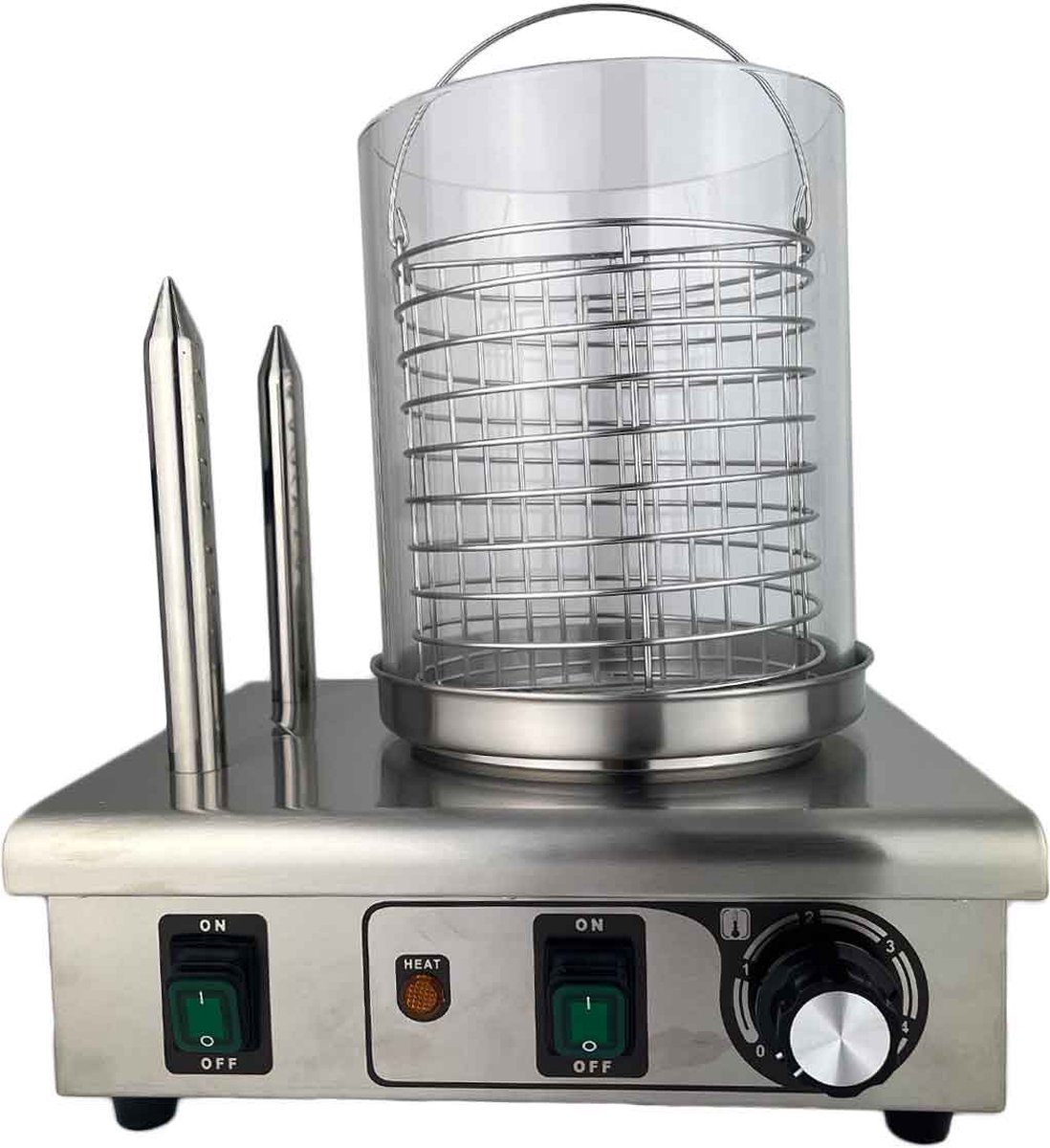 HCB® - Professionele Horeca Hotdogwarmer - RVS / INOX - 230V - Hotdog machine - Worstenwarmer - 29x33x40 cm (DxBxH) - 9 kg - 9987
