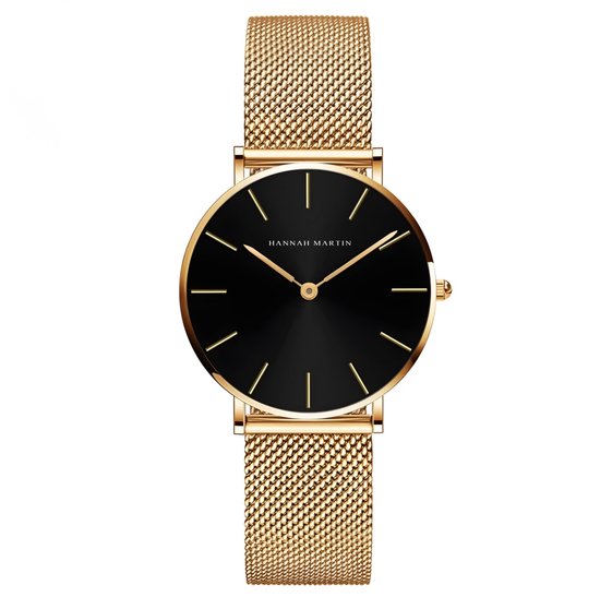 Hannah Martin Elegante Horloge | Goudkleurig | Zwart Wijzerplaat | Borasi | Dames Horloges | Vrouwen Horloges | Best Verkochte Horloges | Leuke Cadeau | Cadeau Voor Haar | Cadeau Voor Moeder | Luxe Geschenkdoos | Moederdag Cadeautje