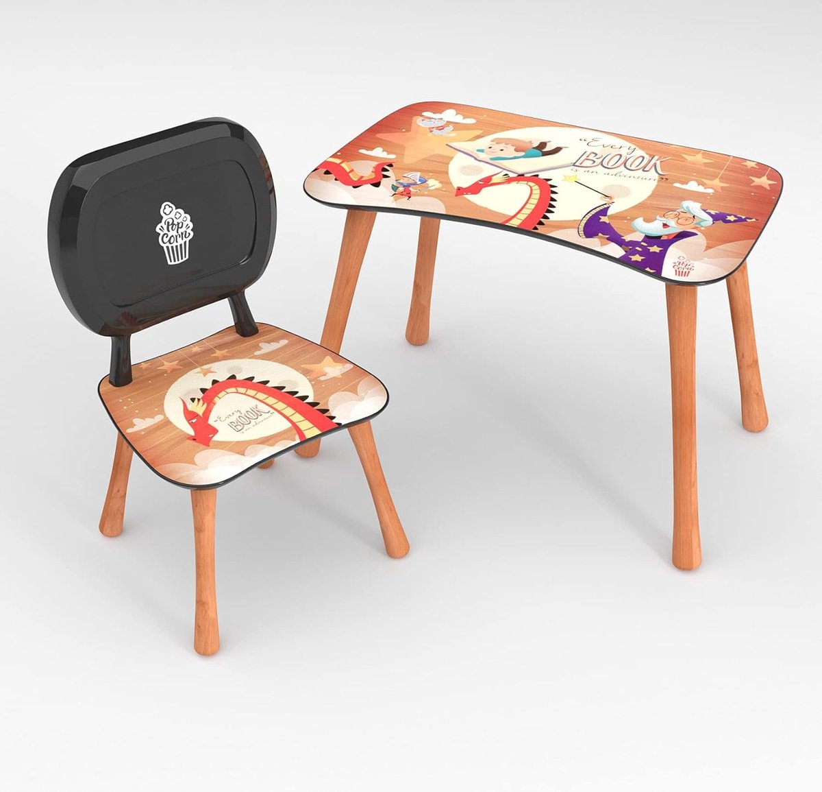 Kindertafel met stoel, kinderzitgroep, kindertafelstoel, set van hout voor peuters, motief Back to School, voor jongens en meisjes