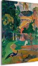 Matamoe (Dood), Landschap met pauwen - Paul Gauguin portret - Pauwen schilderijen - Canvas schilderij Dieren - Schilderij vintage - Schilderij op canvas - Kantoor accessoires 60x90 cm