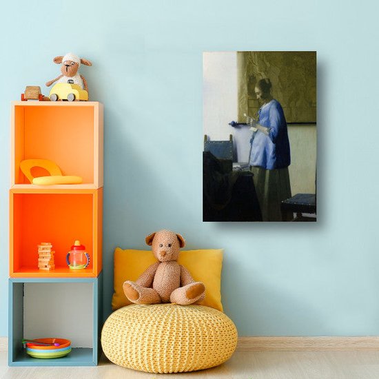 Femme en bleu lisant une lettre - Tableau Johannes Vermeer - Tableau femme - Peintures toile Maîtres anciens - Décoration murale industrielle - Toile cuisine - Décoration murale chambre 75x100 cm