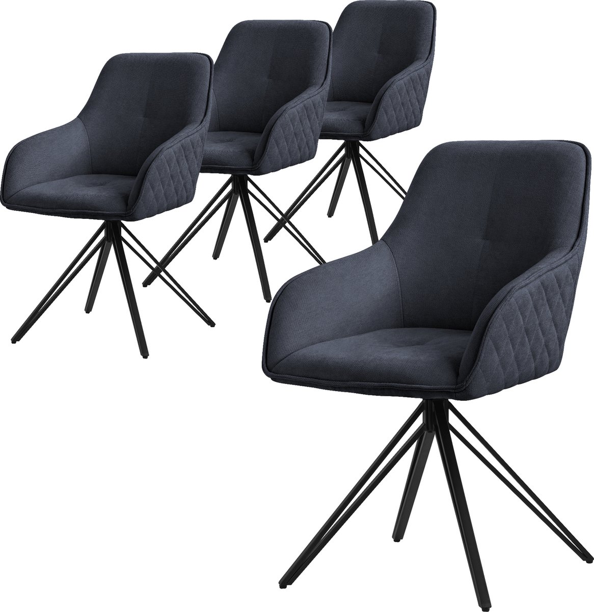 ml-design eetstoelen set van 4 stof in antraciet comfortabele stoel met arm en rugsteunen 360° draaibaar gestoffeerde zitmeubels met metalen poten ergonomische fauteuil voor keuken of lounge Zwart