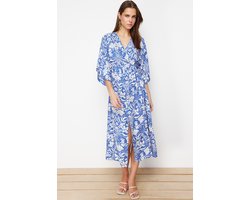 Trendyol Fuchsia Bloemenprint A-Lijn Double-Breasted Kraag Midi Geweven Jurk Twoss24El00913