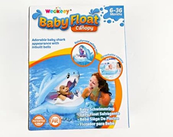 Weokeey Opblaasbare Babyzwemvlotter Met Zonnekap – Haaienvorm Voor 6-36 Maanden, Ideaal Voor Strand En Zwembad