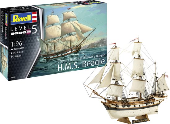 Revell Modelbouwpakket Schepen - 05458 H.M.S. Beagle -Darwin#039 Historical Discovery Barque - Schip Plastic - 1:96 -