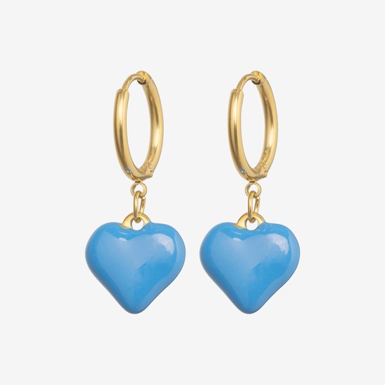 Essenza Small Blue Heart Charm Earrings Gold