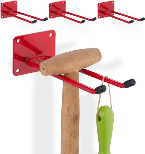 3-H Wandhouder voor tuingereedschap, 4 x 42 cm, massief staal, zware