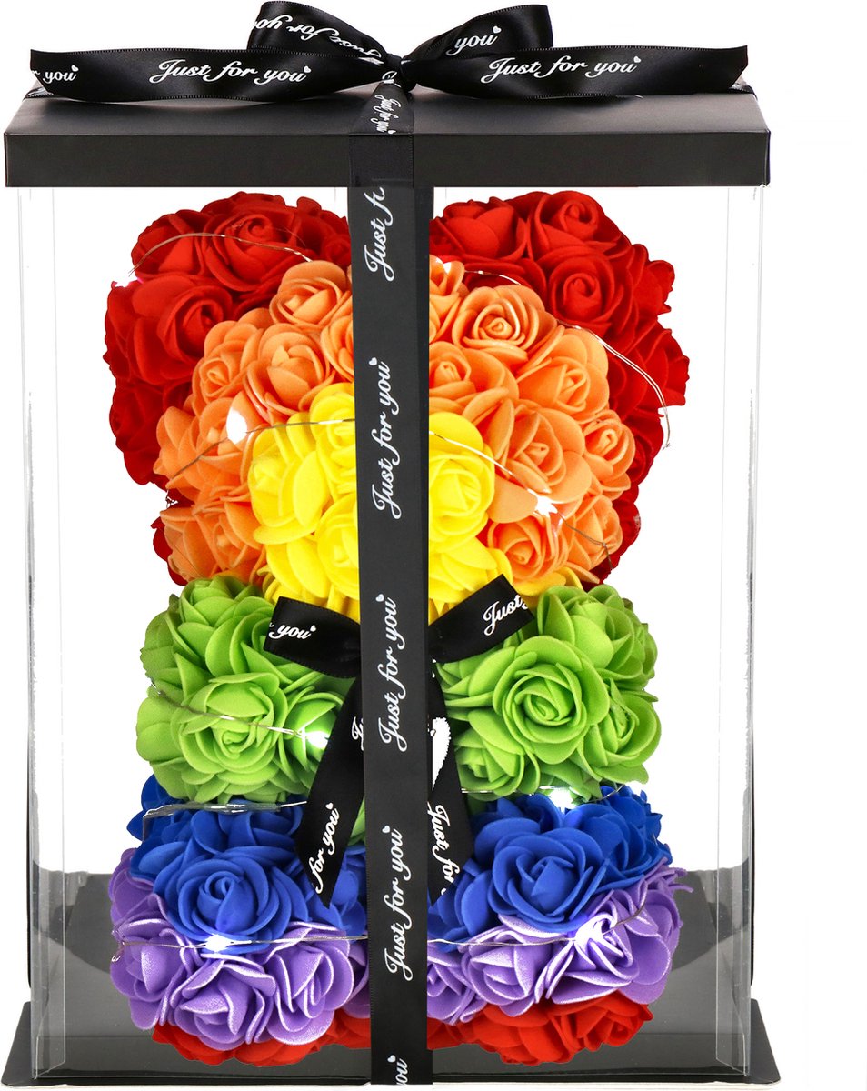 Springos Rozen Beer | Rozenbeer | Rose Bear | Rozen Teddybeer | Liefde | Inclusief Giftbox | 15.5 x 1 x 25 cm | Rainbow
