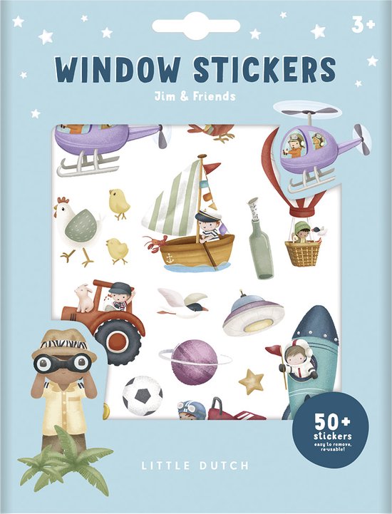 Little Dutch raamstickers Jim & Friends, niet permanente verplaatsbare stickers met speelachtergrond