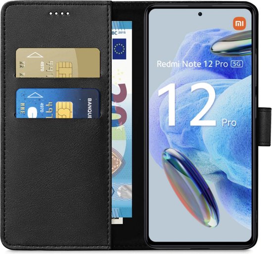 Coque pour Xiaomi Redmi Note 12 Pro 5G / Poco X5 Pro 5G - Portefeuille Noir Rabat Clapet Aimanté Rangement Cartes