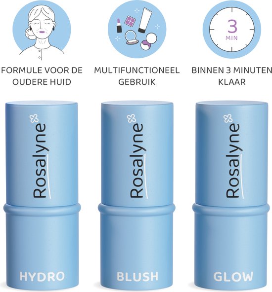 Rosalyne Pro-Age Sticks (3-Pack) - Natuurlijke Make-up voor de Oudere Huid - Hydro + Blush + Glow Sticks