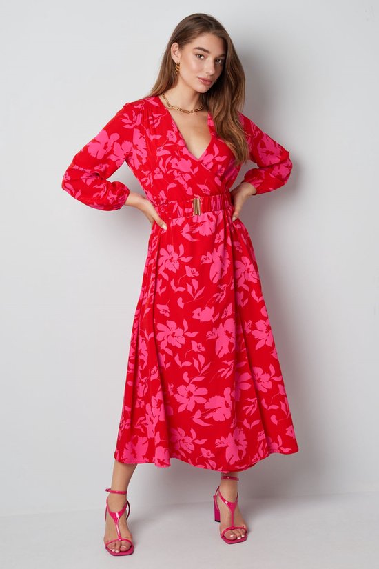 Robe Maxi - Imprimé Floral - Rose Rouge - Taille L