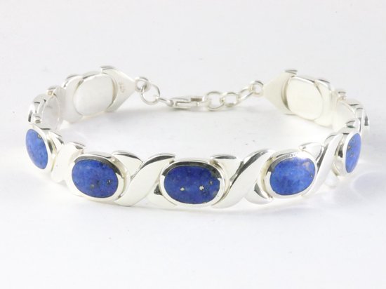 Zware hoogglans zilveren armband met lapis lazuli