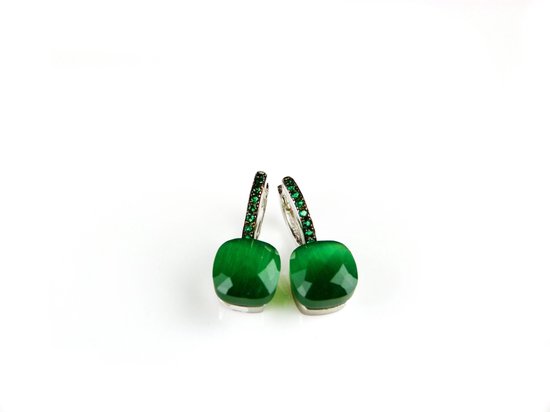 Zilveren oorringen oorbellen model pomellato gezet met groene steen