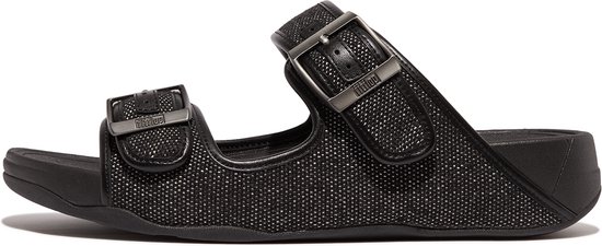 FitFlop Gogh Moc Mens Buckle Two-Tone Canvas Slides ZWART - Maat 45
