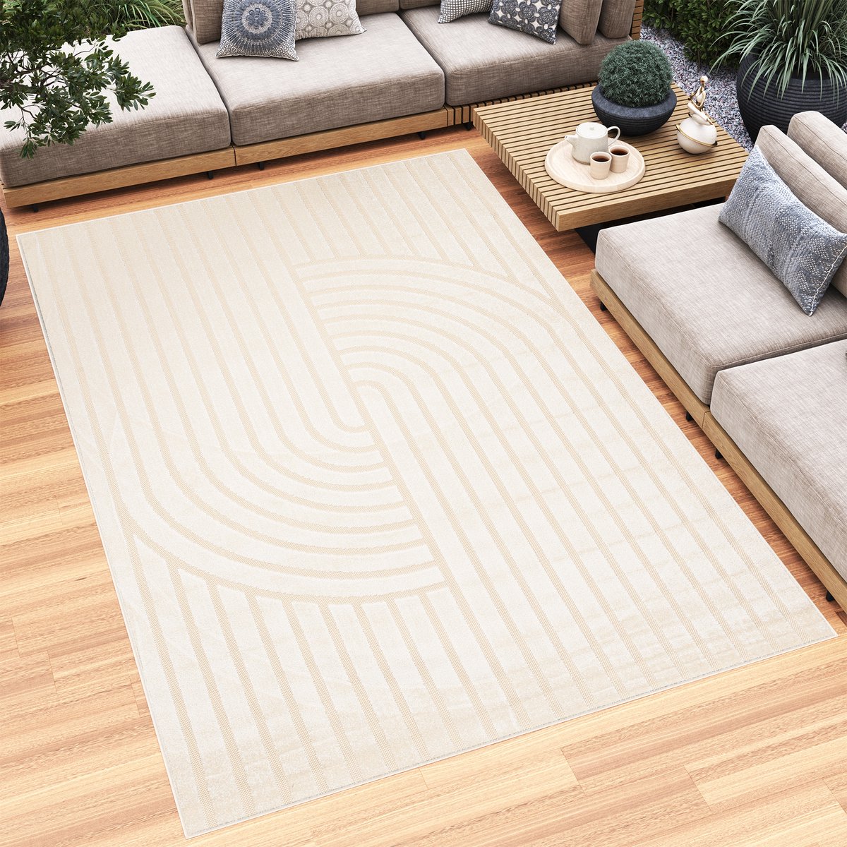 Tapiso Patio Vloerkleed Tuintapijt Outdoor Beige Buitenkleed Kleed Maat- 240x330 Creme 3