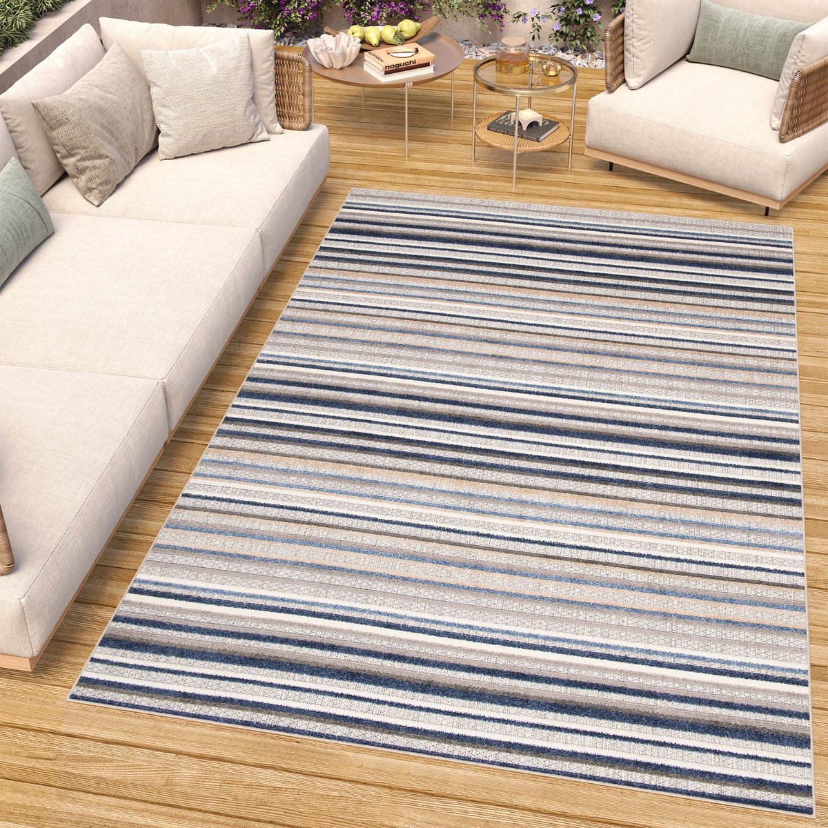 Tapiso Patio Indoor Tapijt Buitenkleed Buiten Tuintapijt Outdoor Modern Maat- 160x220 Grijs Blauw 2