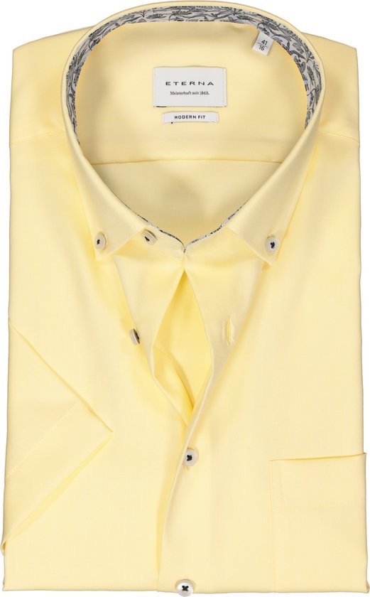 ETERNA modern fit overhemd korte mouw - Oxford - geel (contrast) - Strijkvrij - Boordmaat: 45
