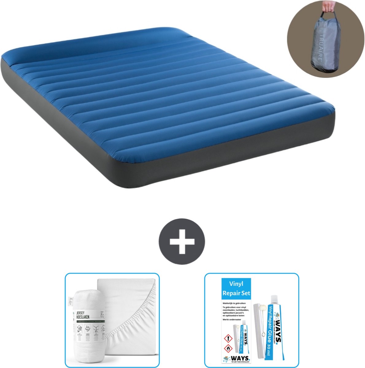 Intex Luchtbed - 2-Persoons - 152 x 203 x 22 cm - Blauw - Inclusief pomp - Accessoires CB16