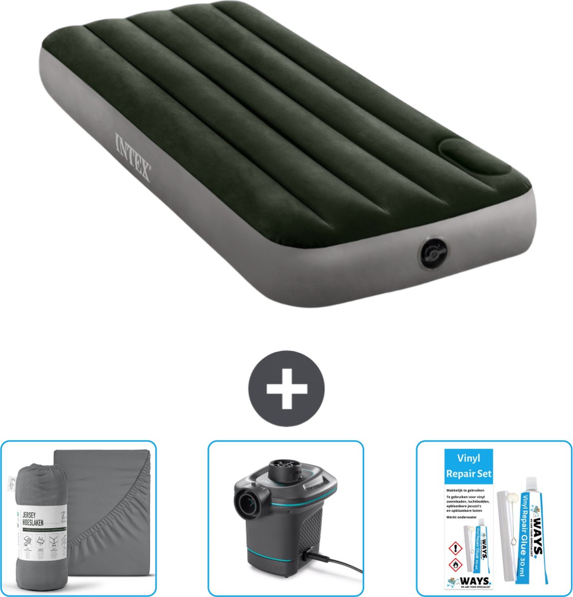 Intex Luchtbed - 1-Persoons - 76 x 191 x 25 cm - Groen - Accessoires CB12