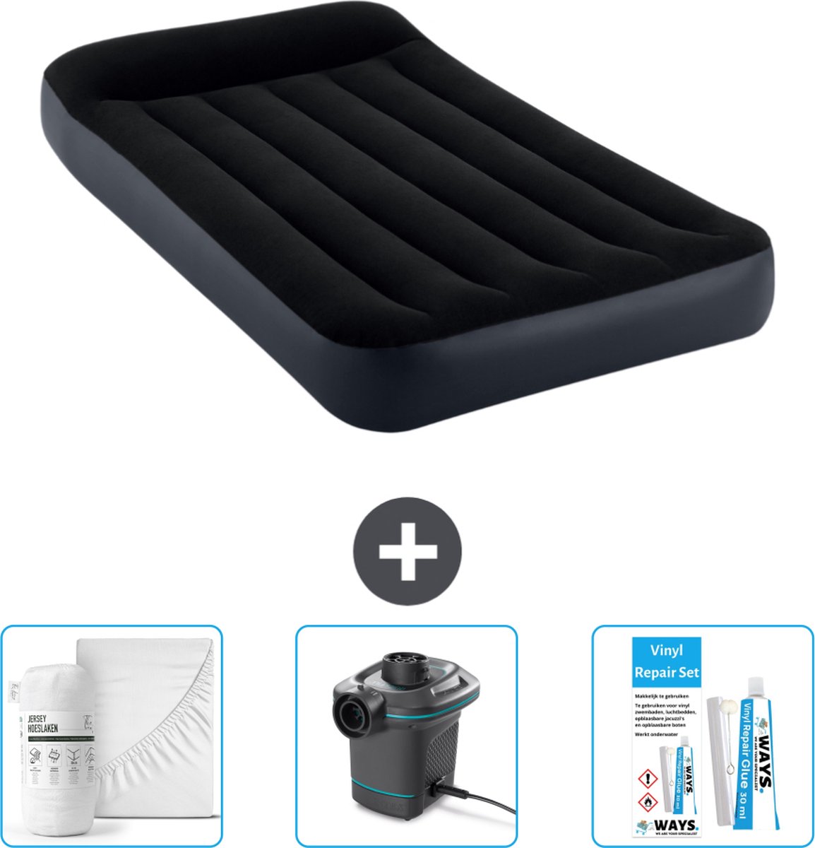 Intex Luchtbed - 1-Persoons - 99 x 191 x 25 cm - Donkerblauw - Inclusief Accessoires CB4