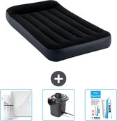 Matelas gonflable Intex - 1 personne - 99 x 191 x 25 cm - Bleu foncé - Hoeslaken inclus - Pompe et kit de réparation