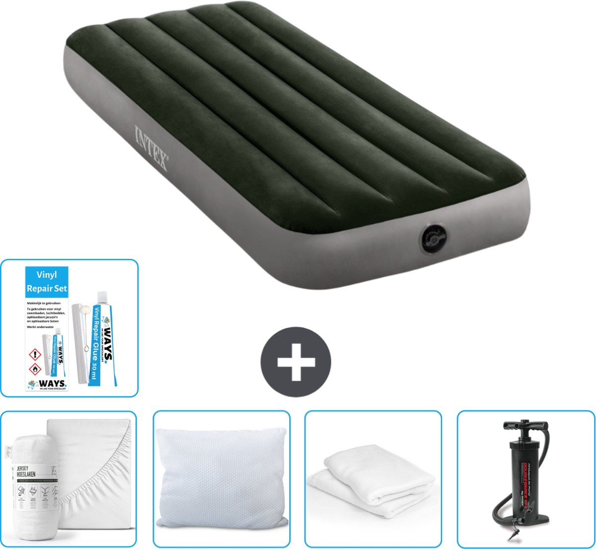 Intex Luchtbed - 1-Persoons - 76 x 191 x 25 cm - Groen - Inclusief Accessoires CB1