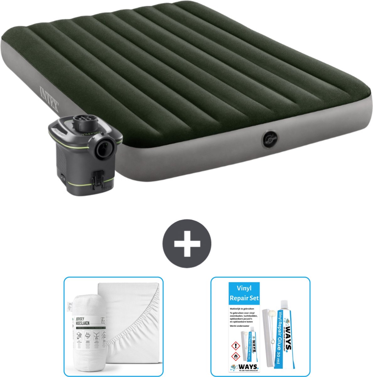 Intex Luchtbed - 2-Persoons - 152 x 203 x 25 cm - Groen - Inclusief pomp - Accessoires CB16