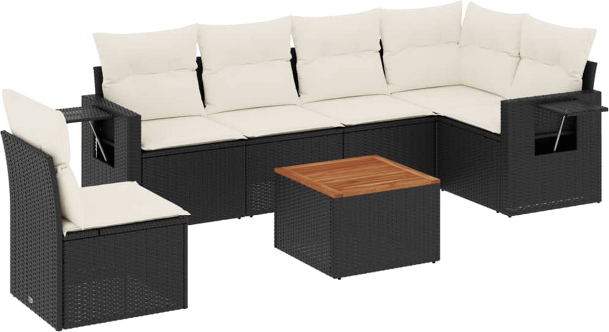 vidaXL 7-delige - Loungeset - met - kussens - poly - rattan - zwart
