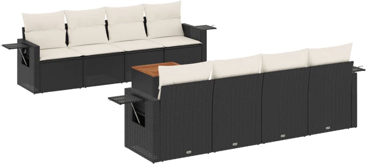 vidaXL 9-delige - Loungeset - met - kussens - poly - rattan - zwart