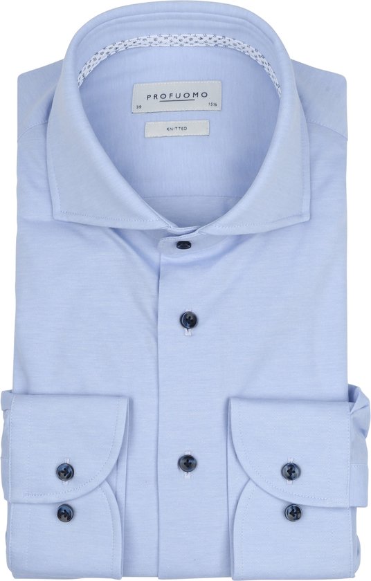Profuomo - Overhemd Knitted Lichtblauw Melange - Heren - Maat 44 - Slim-fit