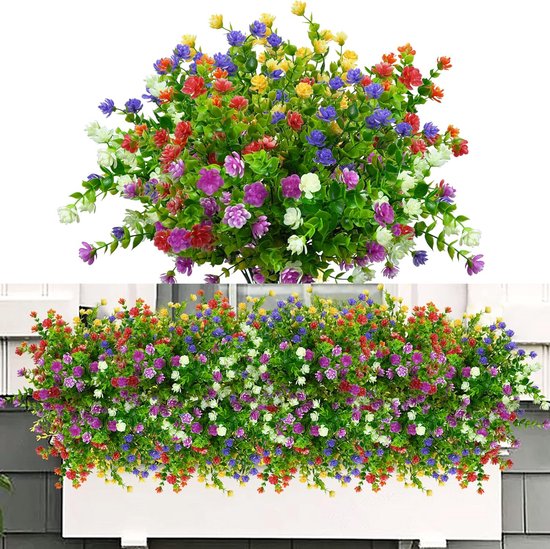 6 bundels kunstbloemen, balkon, kunstbloemen, weerbestendig, kunstplanten, buiten, bloemenboeket, planten, uv-bestendig, balkonplanten, net echt voor balkonbak, binnen, buiten, tuin, outdoor