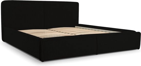 InspireME - Bed 04 - Tweepersoonsbed met Fluwelen Bekleding - 140x200 cm - Verstelbaar en Comfortabel - Pastelkleuren - Zwart (Poso 135)