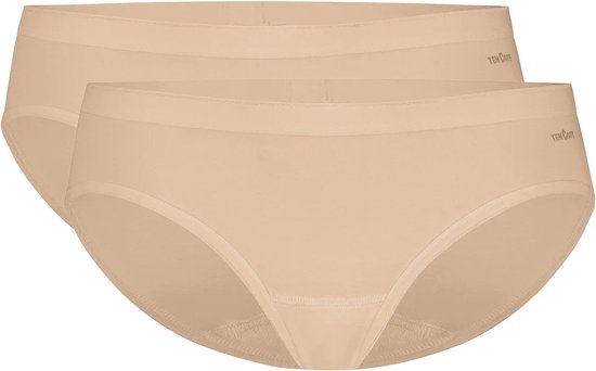 Twee nude kleurige hipsters met een subtiel logo op de elastische band.