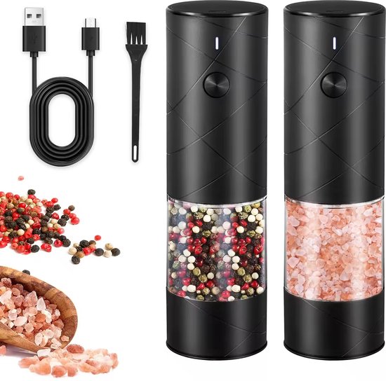 Set Usb Oplaadbare One-Knop Automatische Zout en Peper Molen/Grinder Rechargeable Electric Pepper and Salt Grinder Set Usb Oplaadbare One-Knop Automatische Specerij Pepermolen Elektrische Zout En Peper Grinder Set