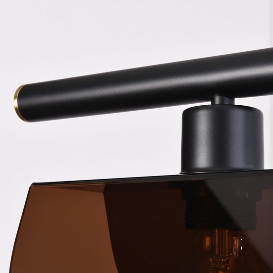 Suspension noire avec abat-jour fumés, 4 lumières - Morandi