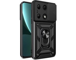 MobyDefend Hoesje - Geschikt voor Xiaomi Redmi Note 13 Pro 4G - Pantsercase Met Draaibare Ring - Zwart