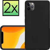 Hoes Geschikt voor iPhone 11 Pro Max Hoesje Cover Siliconen Back Case Hoes - 2x - Zwart