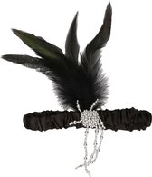 Rubies Charleston hoofdband - met pauwen veer en kraaltjes - zwart - dames - jaren 20 thema