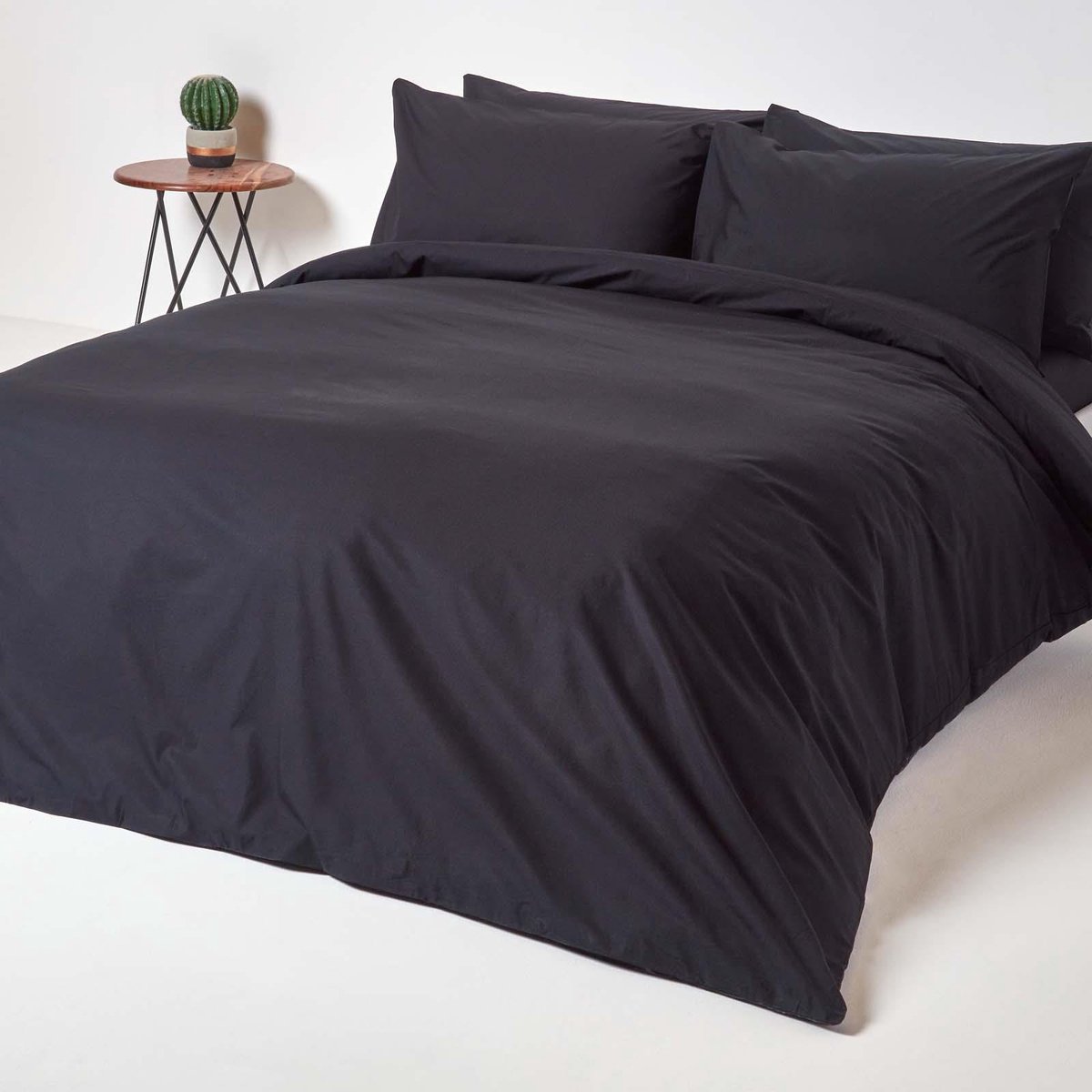 Homescapes Dekbedovertrek 140x200 cm Eenpersoons – Zwart – 100% Egyptisch Perkal Katoen – 200 TC – Inclusief Kussensloop