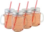 Pot Mason OTIX - Gobelet - avec Paille - Set de 4 - Bouchon Argent - 450 ml